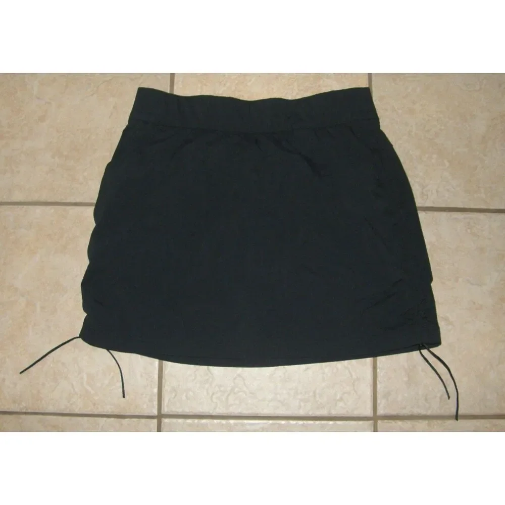 Solid Black Sz Large Athletic Omni-Shield Pull On Stretchy Ruched Skort COLUMBIA